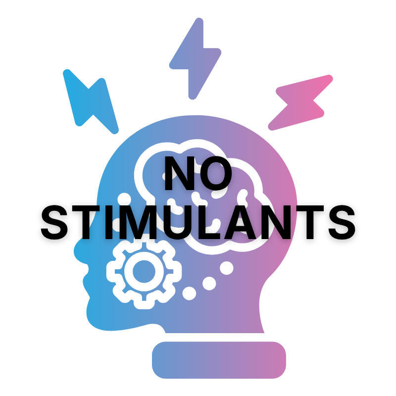 Head drawing with No Stimulants text - Best Nootropic for Focus Without Caffeine